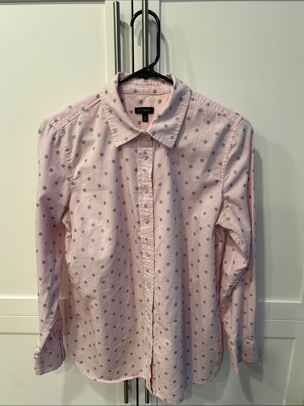 Talbots Pink Shirt with Gray Polka Dots